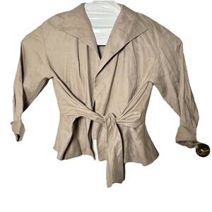 Zara Women's‎  Tie Blazer Light Brown Cropped Sz M Dressy Or Casual Cotton Blend